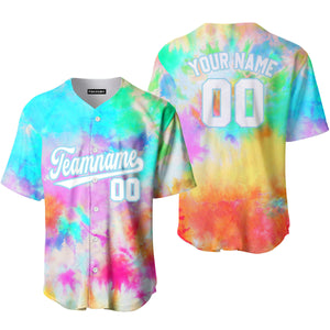Personalized Colorful Tie Dye White Light Blue Baseball Tee Jersey