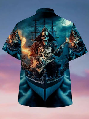 Casual Nautical Skull Love Music - Hawaiian Shirt