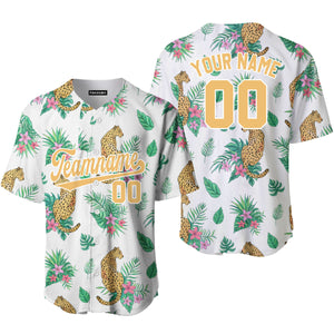 Personalized Leopard Tropical Yellow White Baseball Tee Jersey