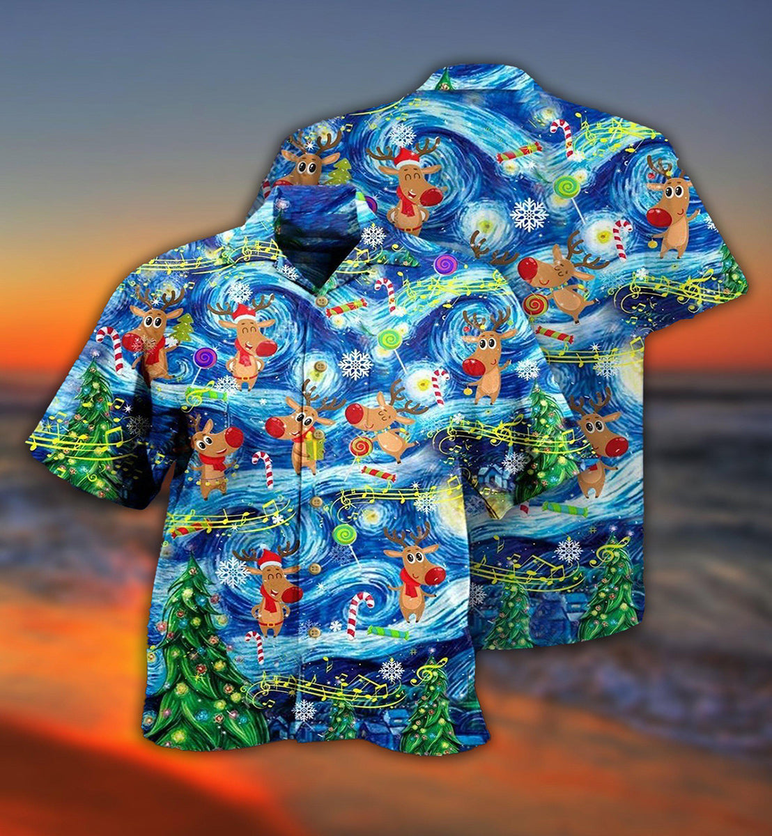 Christmas Dancing Reindeers Happy With Tornado - Hawaiian Shirt