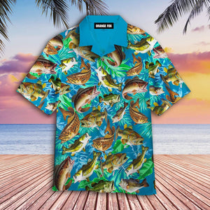 Bass Fish Seamless Pattern Fishing Blue Hawaiian Shirt For Men & Women