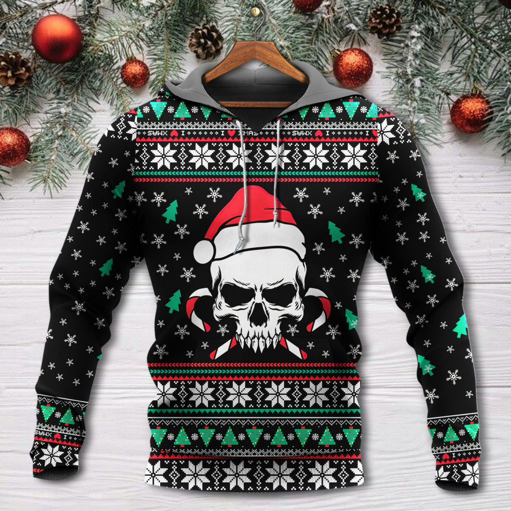 Christmas Skull Wearing Santa Claus Hat And Sweat Candy - Hoodie