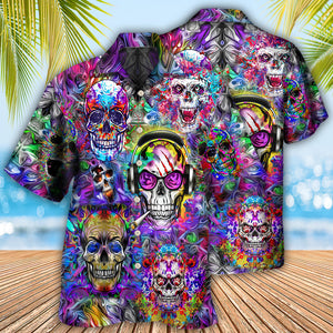 Hippie Skull Colorful Flowers - Hawaiian Shirt