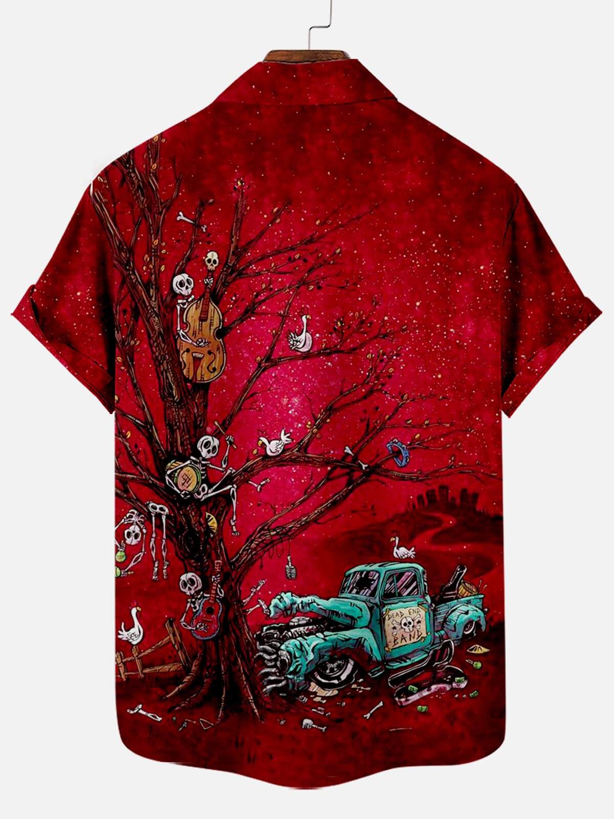 Skull Music Pattern On The Tree Red - Hawaiian Shirt