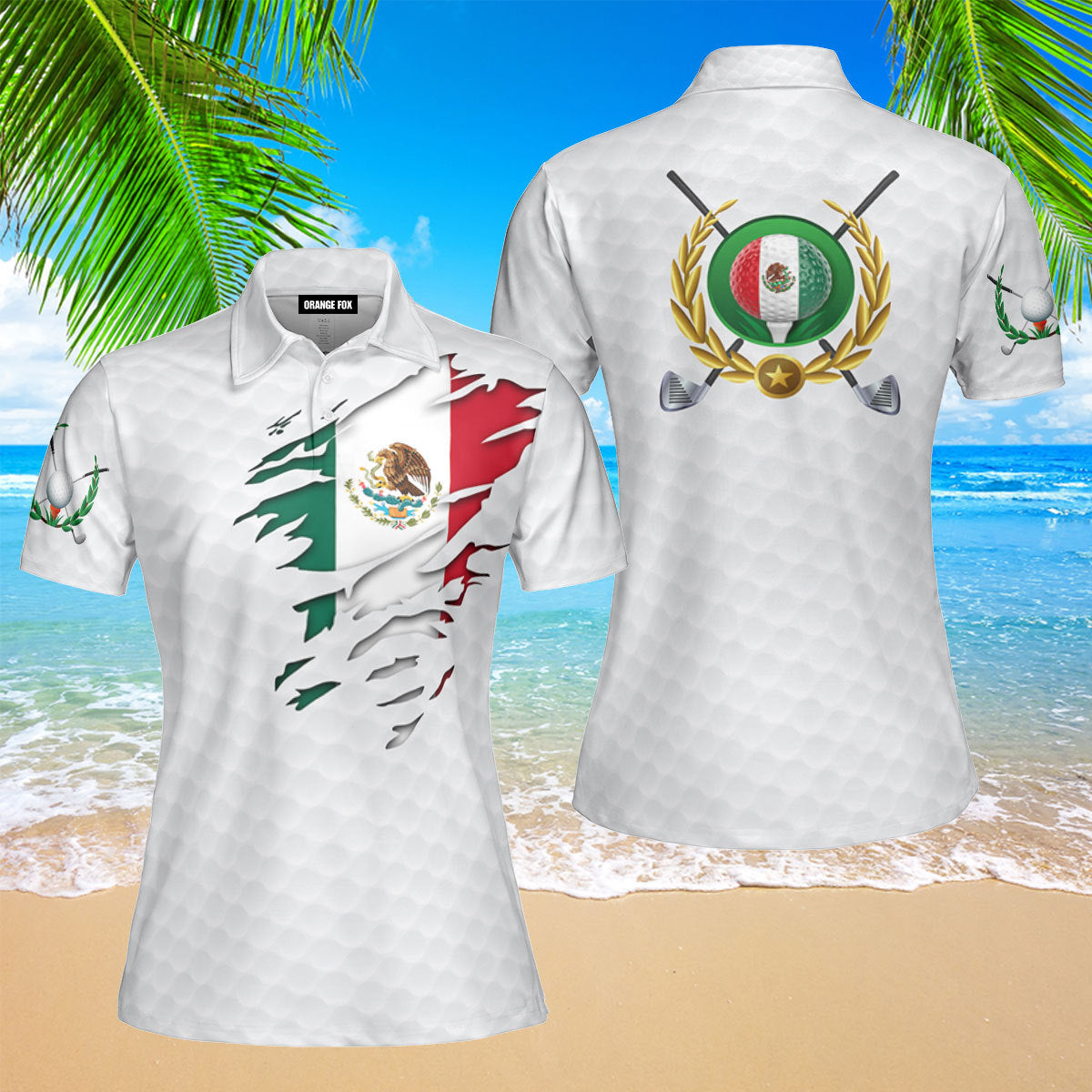 Mexico Golf Mexican Flag White Polo Shirt For Men