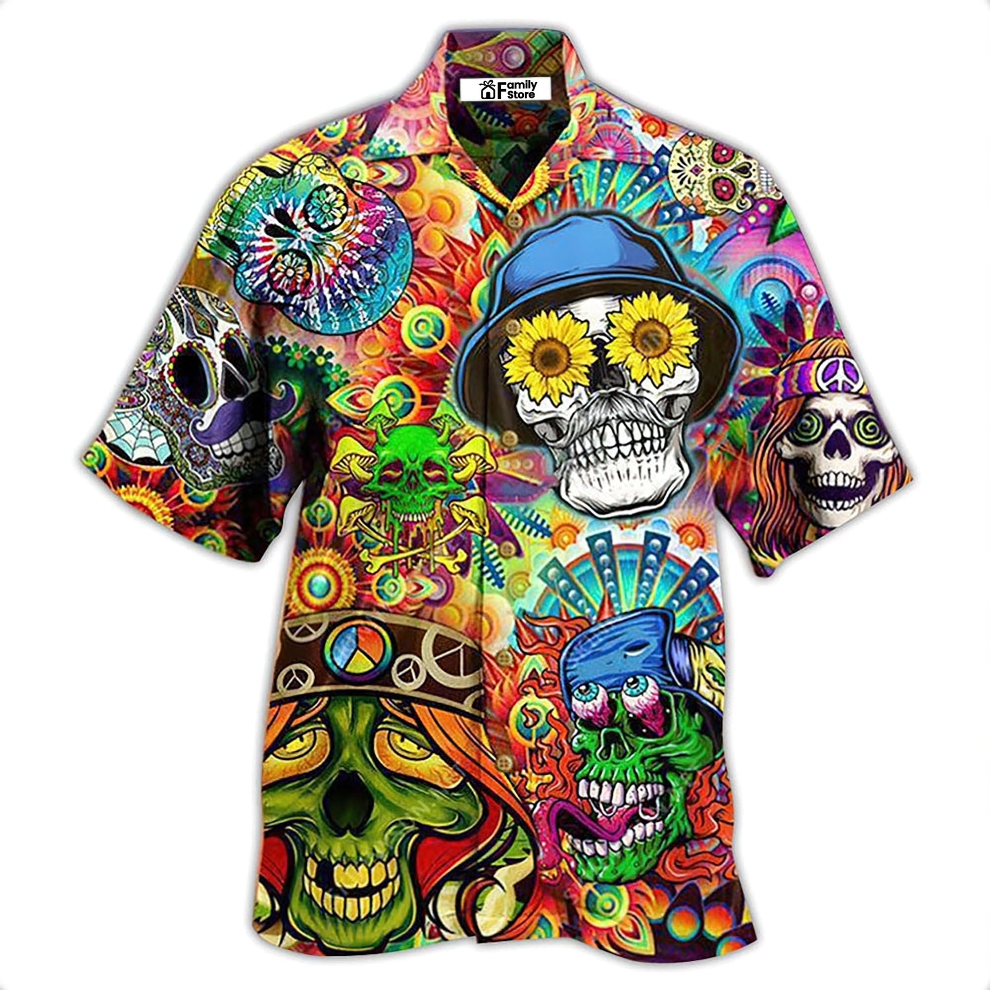 Hippie Skull Life Style Floral - Hawaiian Shirt