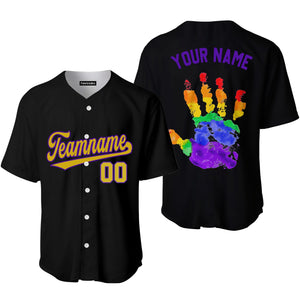 Personalized Pride Hand LGBT Yellow Purple Baseball Tee Jersey