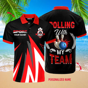 Custom Name Rolling With My Team Bowling - Personalized Men Polo Shirt