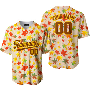 Personalized Autumn Leaves Brown Yellow Baseball Tee Jersey