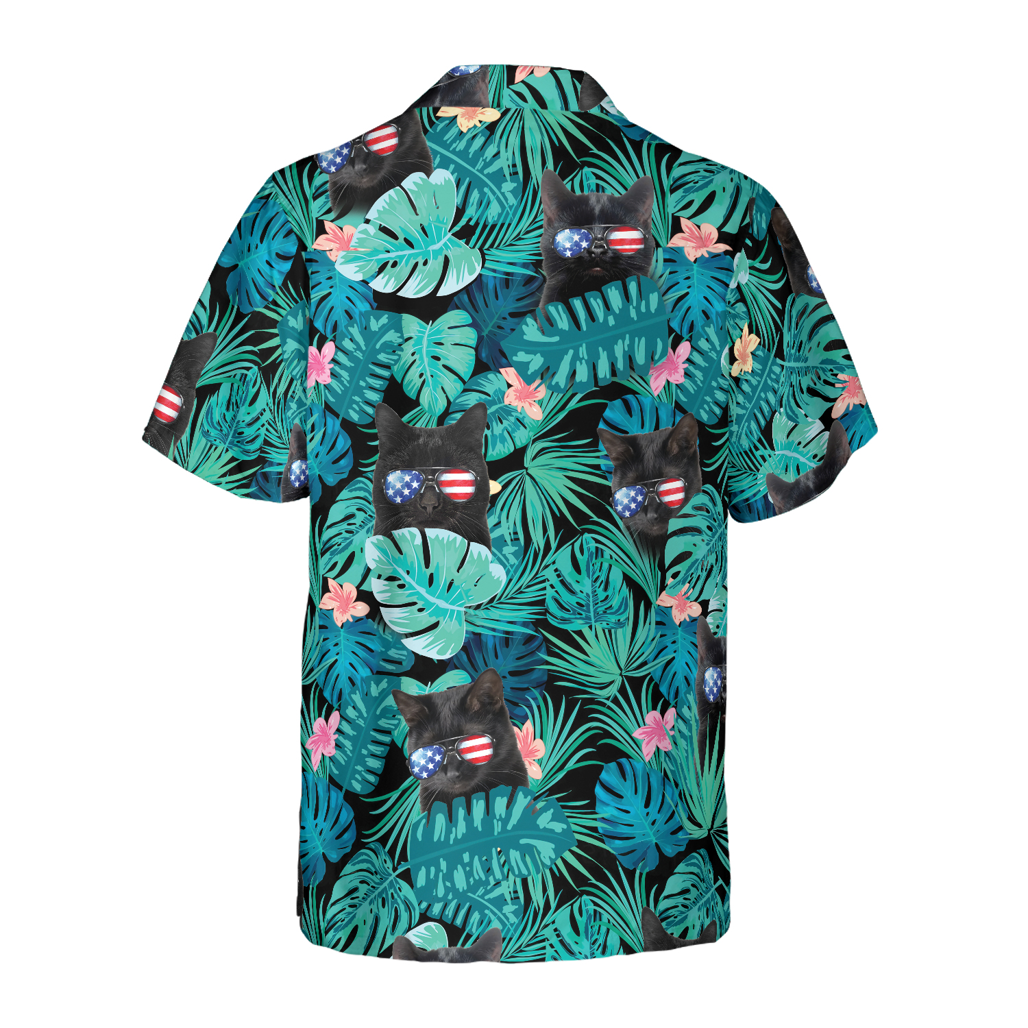 Black Cat Tropical Fourth Of July Hawaiian Shirt