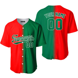 Personalized Red White Kelly Green Fade Fashion Baseball Tee Jersey