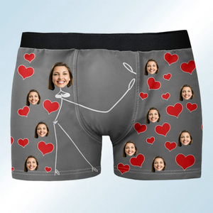 Custom Photo Beautiful Faces Red Heart - Funny Gift For Husband, Boyfriend- Personalized Men's Boxer Briefs