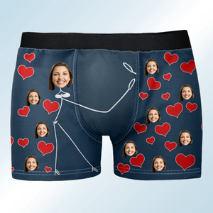 Custom Photo Beautiful Faces Red Heart - Funny Gift For Husband, Boyfriend- Personalized Men's Boxer Briefs