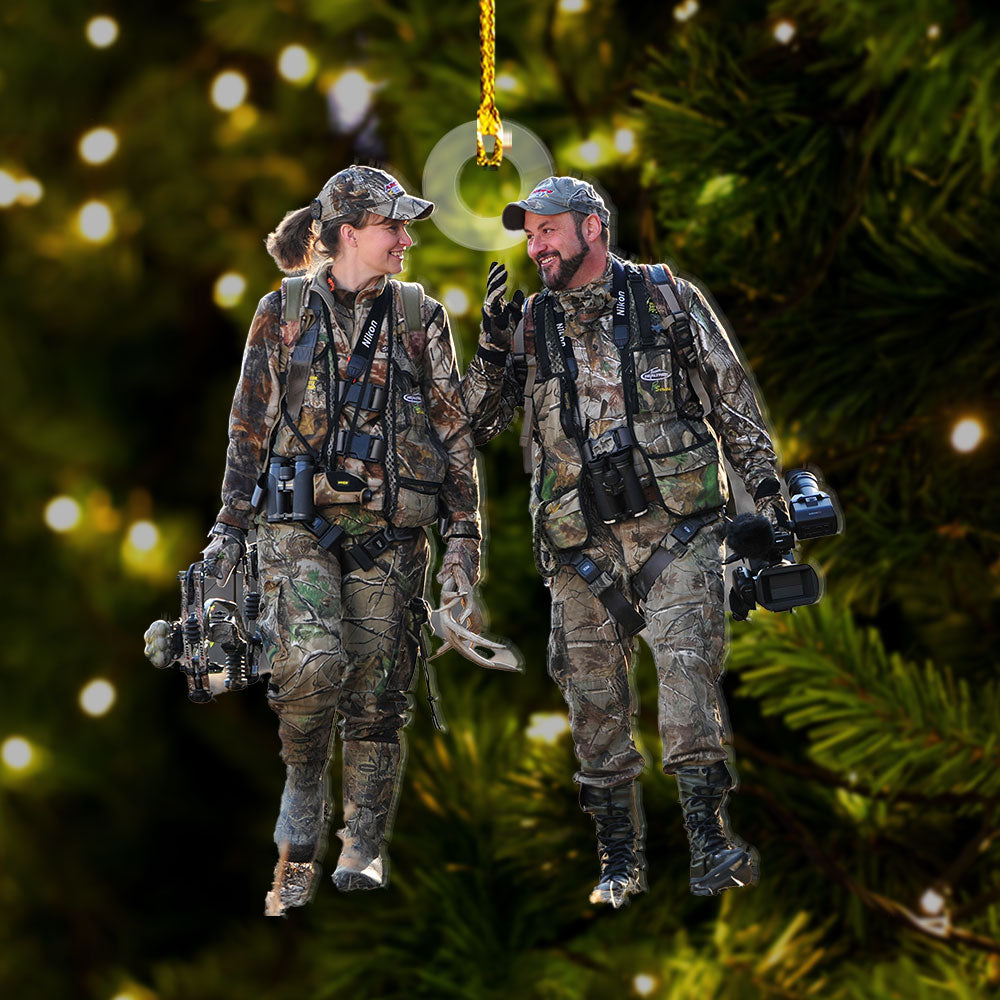 Custom Photo Hand In Hand Hunting Couple - Gift For Hunters - Personalized Acrylic Photo Ornament
