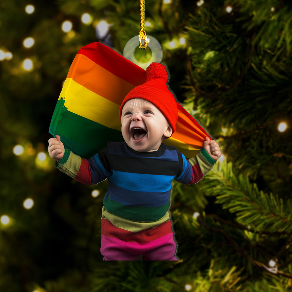 Custom PhotoBaby With Pride Flag - Gift For LGBTQ - Personalized Acrylic Photo Ornament