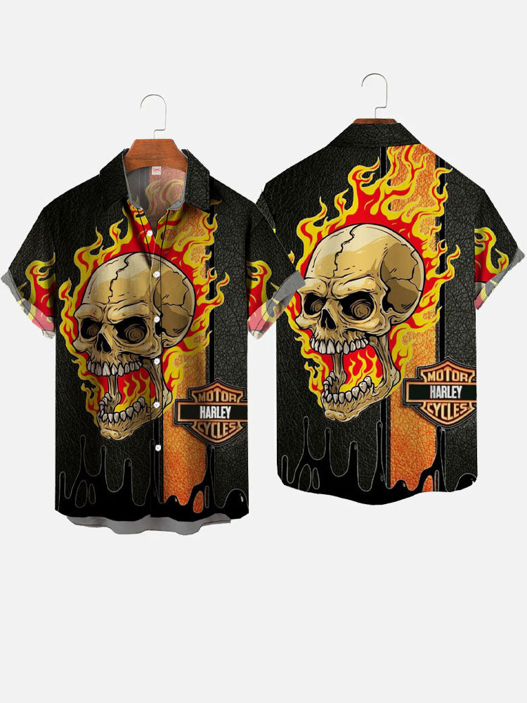 Awesome Skull With Fire Vintage Motorcycle - Hawaiian Shirt