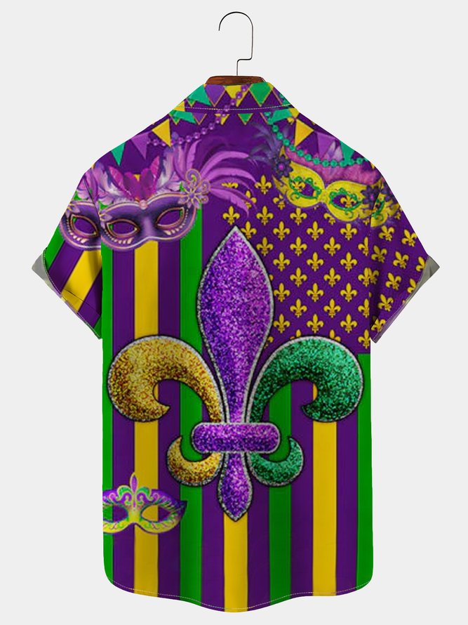 Mardi Gras Holiday Stripe Mask Fleur Delis - Hawaiian Shirt