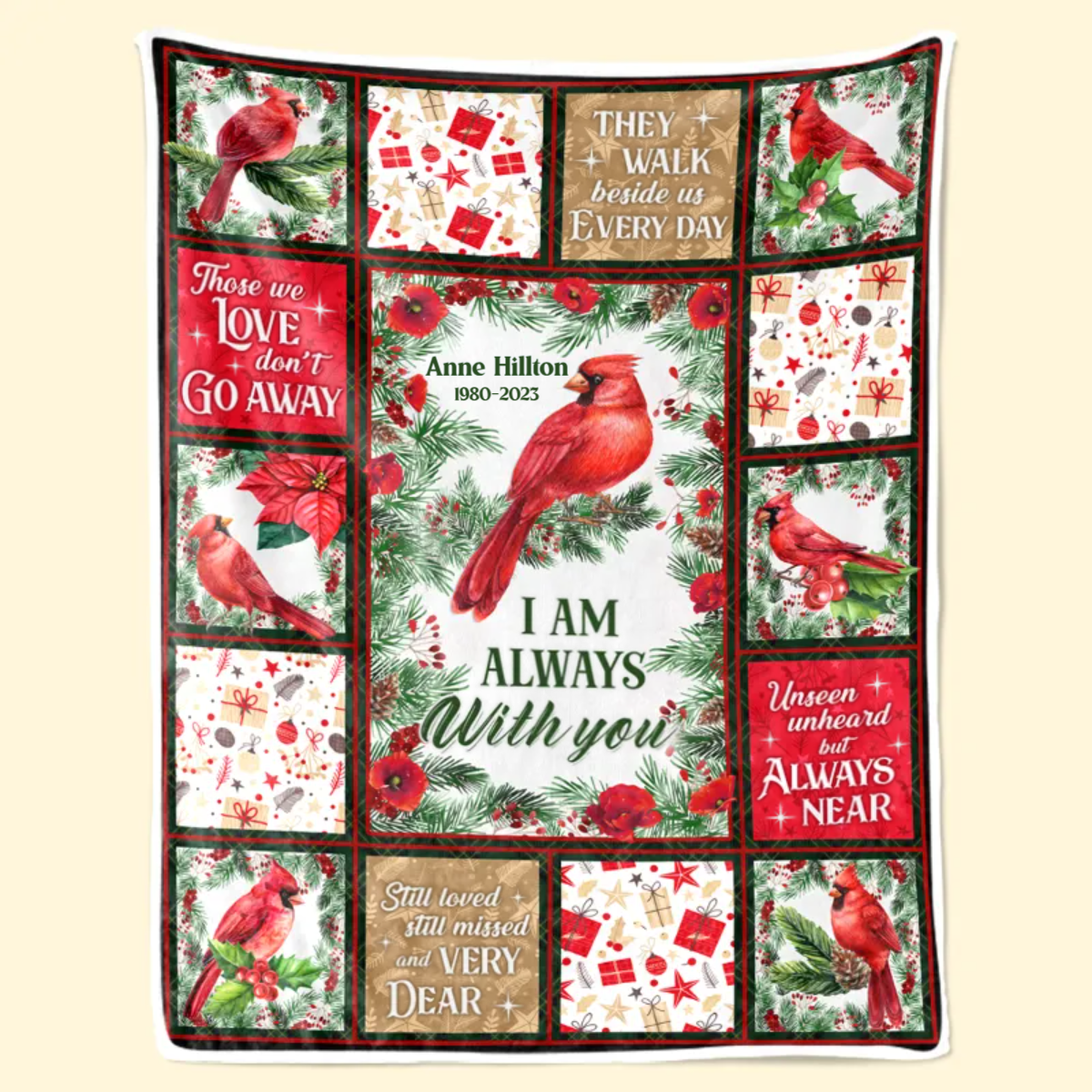 I'm Always With You Cardinal Pattern - Memorial Gift For Family Members - Personalized Blanket