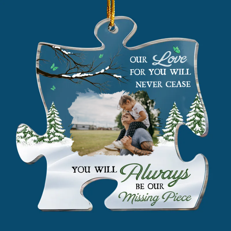 Custom Photo You Will Always Be Our Missing Piece - Memorial Gift For Family, Friends - Personalized Custom Shaped Acrylic Ornament