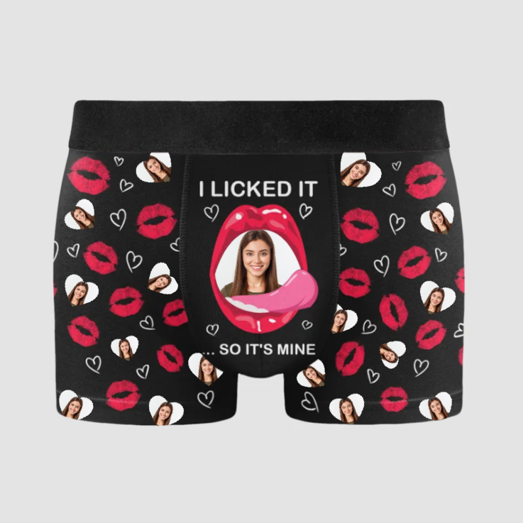 Custom Photo Kissing I Licked So It's Mine - Gift For Husband, Boyfriend - Personalized Men's Boxer Briefs