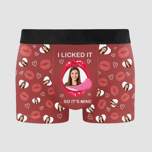 Custom Photo Kissing I Licked So It's Mine - Gift For Husband, Boyfriend - Personalized Men's Boxer Briefs