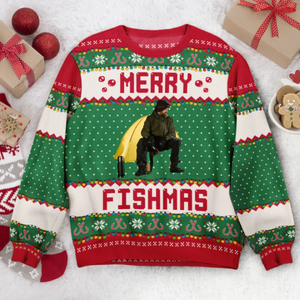 Custom Photo Merry Fishmas - Christmas Gift For Fishing Lovers - Personalized Ugly Sweater