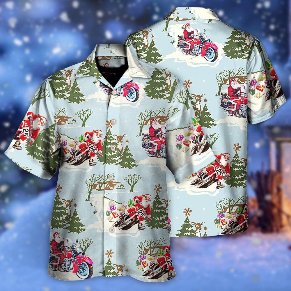 Christmas Santa Driving In Snow Forest - Hawaiian Shirt