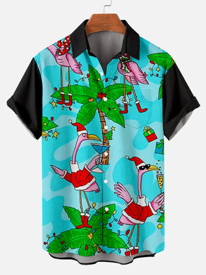 Christmas Flamingo Blue - For Men And Women - Hawaiian Shirt