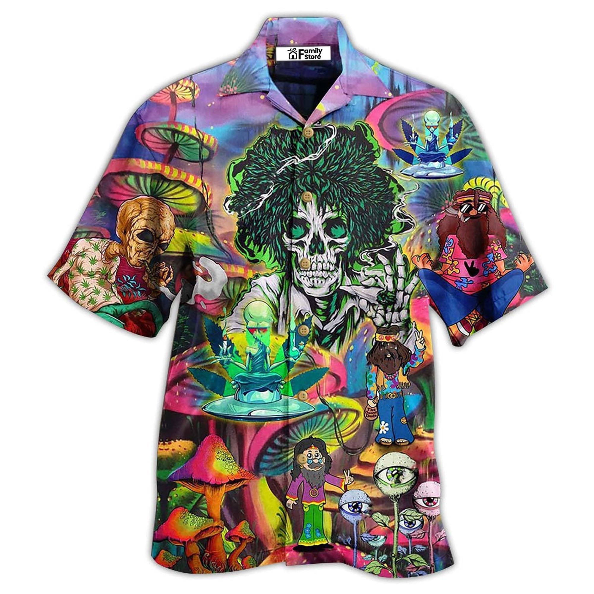 Hippie Skull Alien Mix Color - Hawaiian Shirt