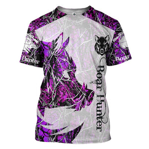 Boar Hunter Purple T-Shirt 3D For Men & Women