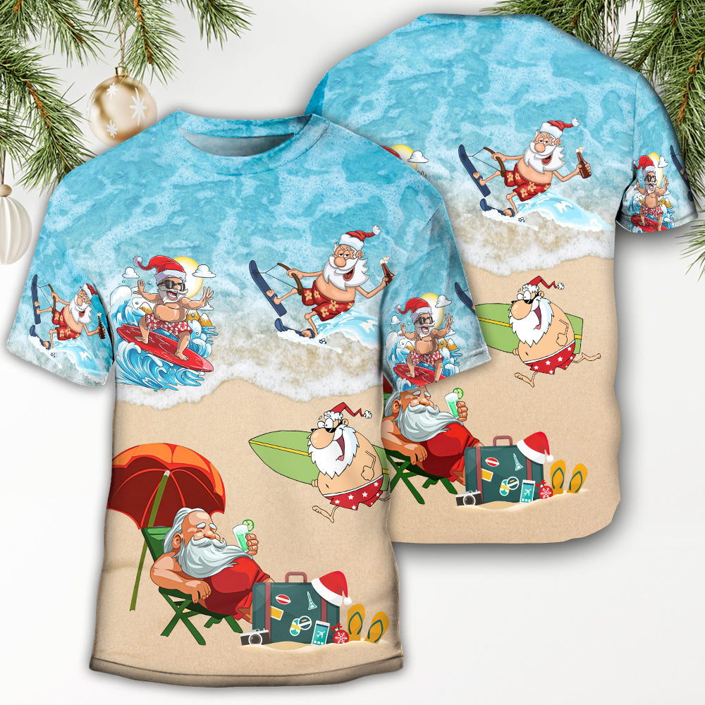 Christmas Santa Play On Beach T-Shirt