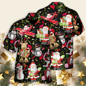 Christmas Joyful Santa Snowman Merry Xmas - Hawaiian Shirt