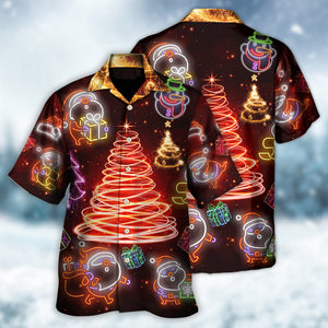 Christmas Funny Santa Claus Tree Red Neon Light Style - Hawaiian Shirt