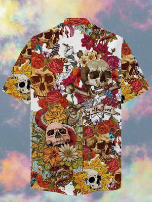 Life Style Summer Floral Skull Printing - Hawaiian Shirt