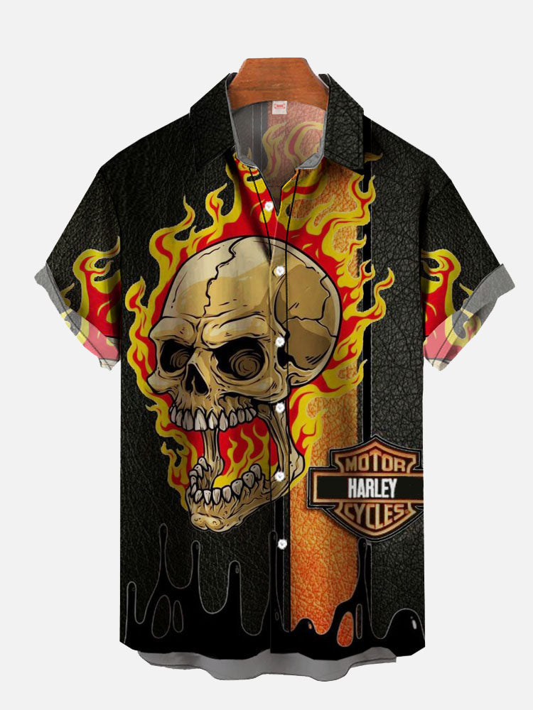 Awesome Skull With Fire Vintage Motorcycle - Hawaiian Shirt