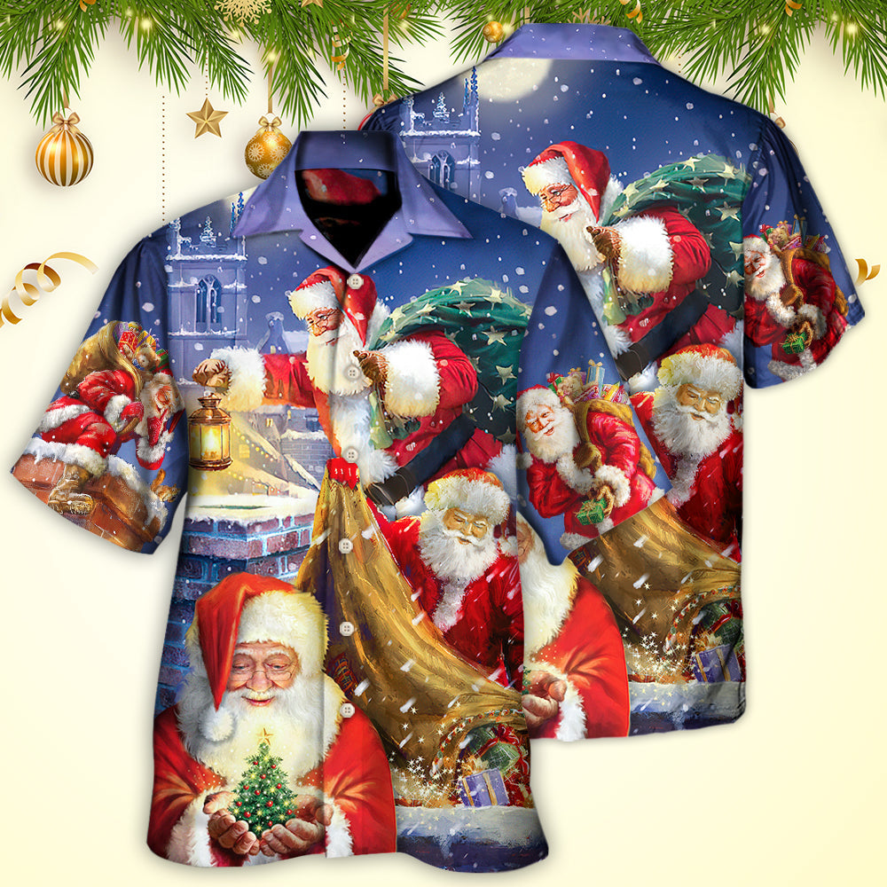 Christmas Funny Santa Claus Up On Rooftop Art Style - Hawaiian Shirt