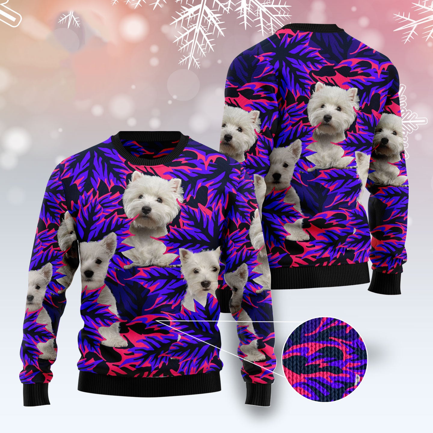 West Highland White Terrier Leaves  Purple Funny Ugly Sweater