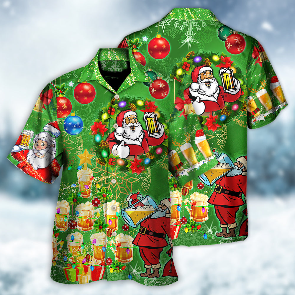 Christmas Funny Santa Claus Drinking Beer Happy Tree - Hawaiian Shirt