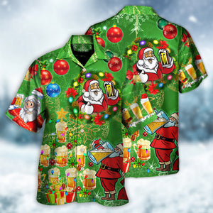 Christmas Funny Santa Claus Drinking Beer Happy Tree - Hawaiian Shirt