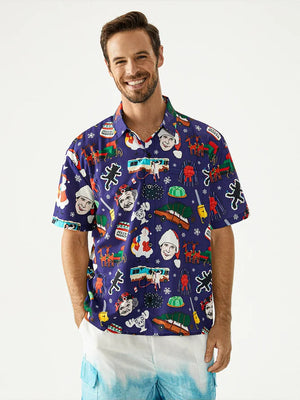 Christmas Reindeer Cat Saw And Pine Tree On The Car - Hawaiian Shirt