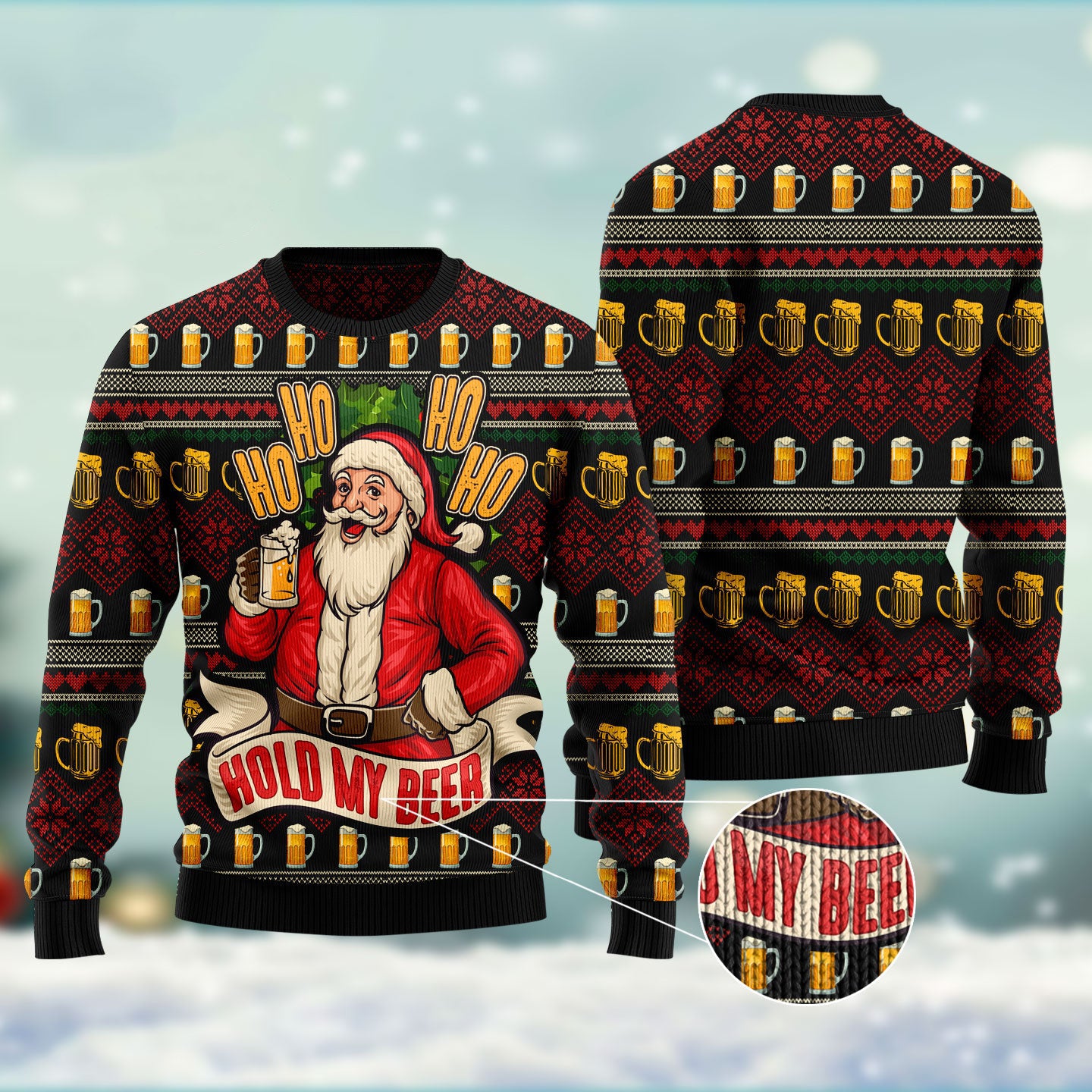 Ho Ho Hold My Beer Christmas Funny Ugly Sweater