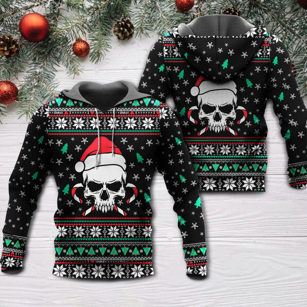 Christmas Skull Wearing Santa Claus Hat And Sweat Candy - Hoodie