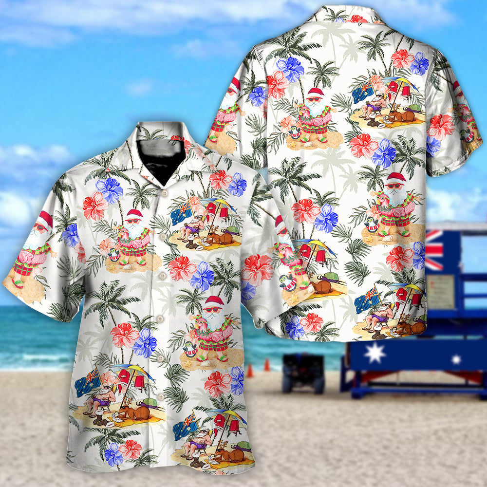 Christmas In July Santa Enjoy Time For Some Beach Therapy Hawaiian Shirt