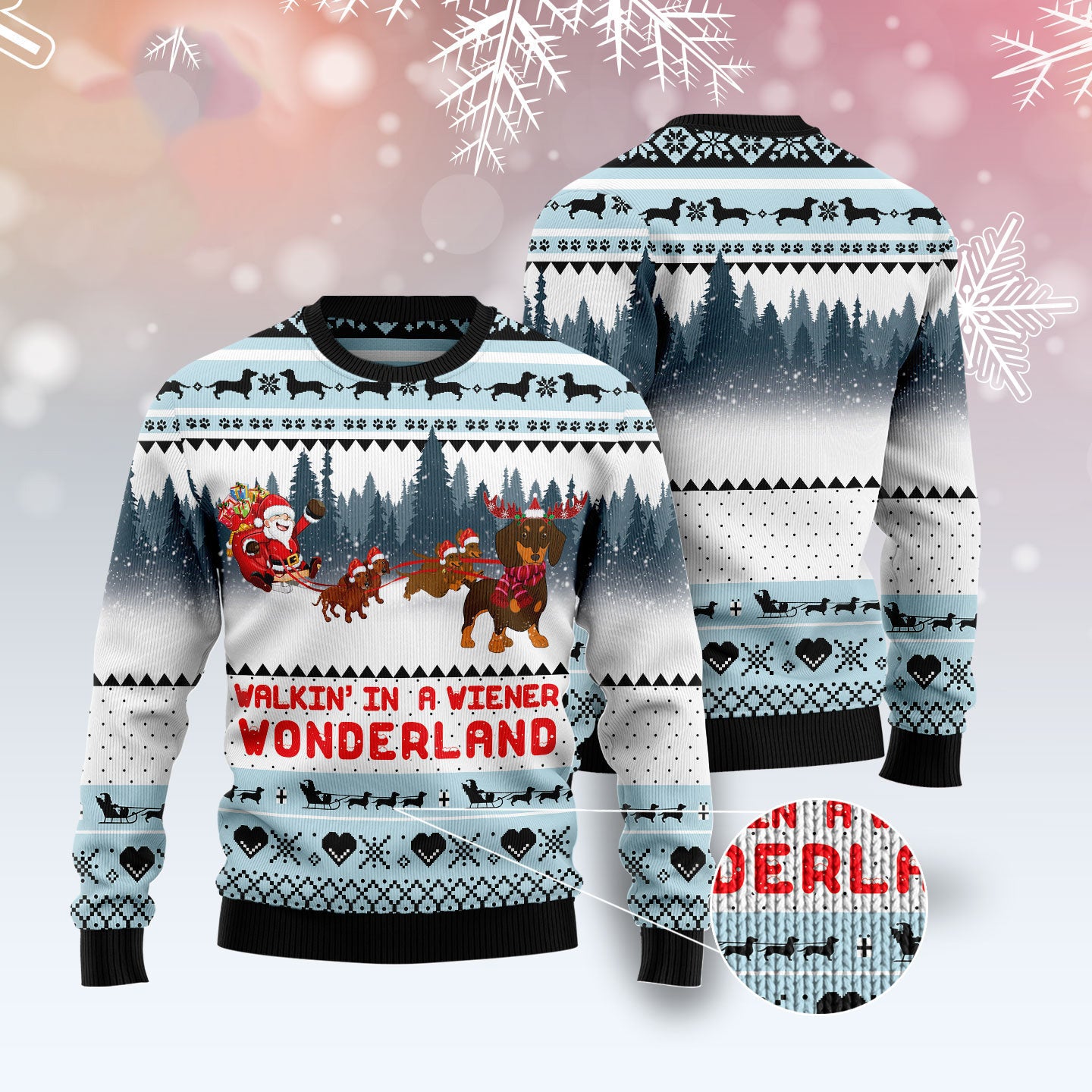 Walkin‘ In A Weiner Wonderland Dachshund Funny Red Ugly Sweater