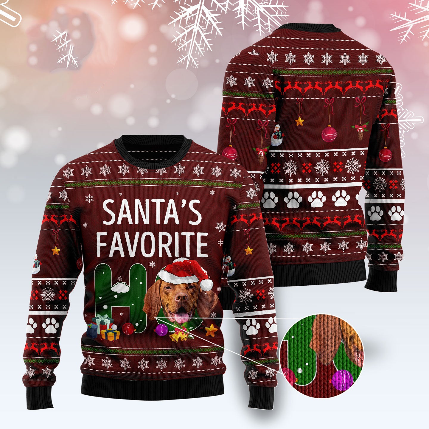 Vizsla Santa‘s Favorite Ho Funny Red Ugly Sweater