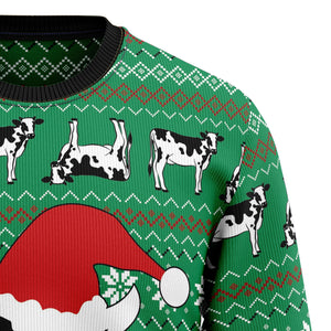 Funny Cow Christmas With Noel Hat Ugly Sweater