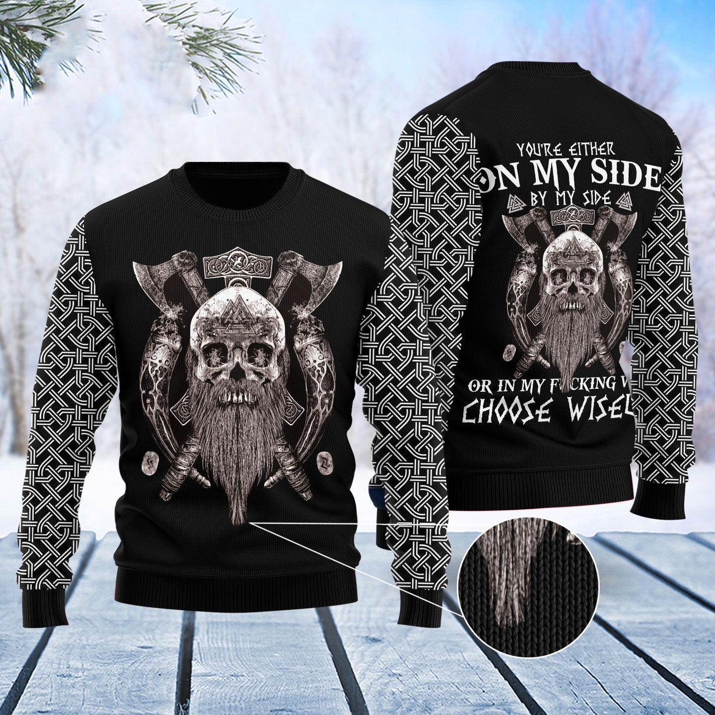 Viking My Side Christmas Funny Black Grey Ugly Sweater