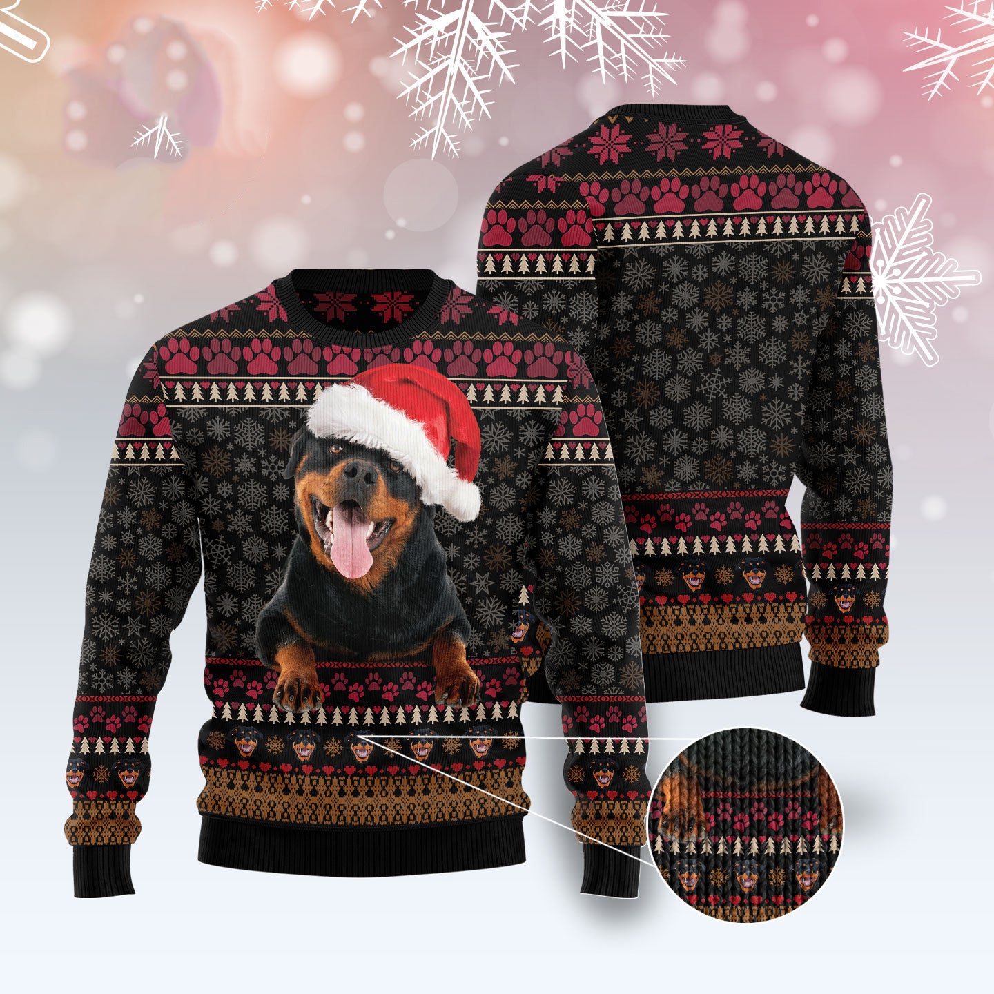 Rottweiler Wears A Christmas Hat Funny Ugly Sweater