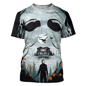 Halloween Michale Myers Blue Black T-Shirt 3D For Men & Women