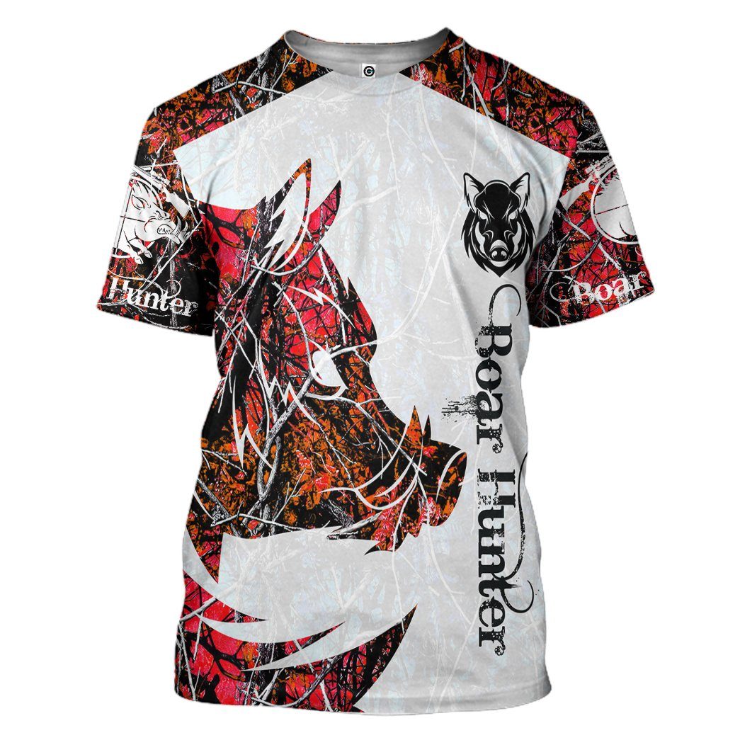 Boar Hunter Red T-Shirt 3D For Men & Women